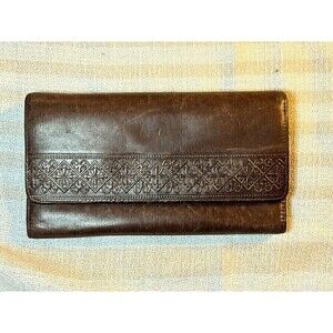 Liz Claiborne Wallet Womens Small Brown Logo Vintage Embossed Tri-Fold
